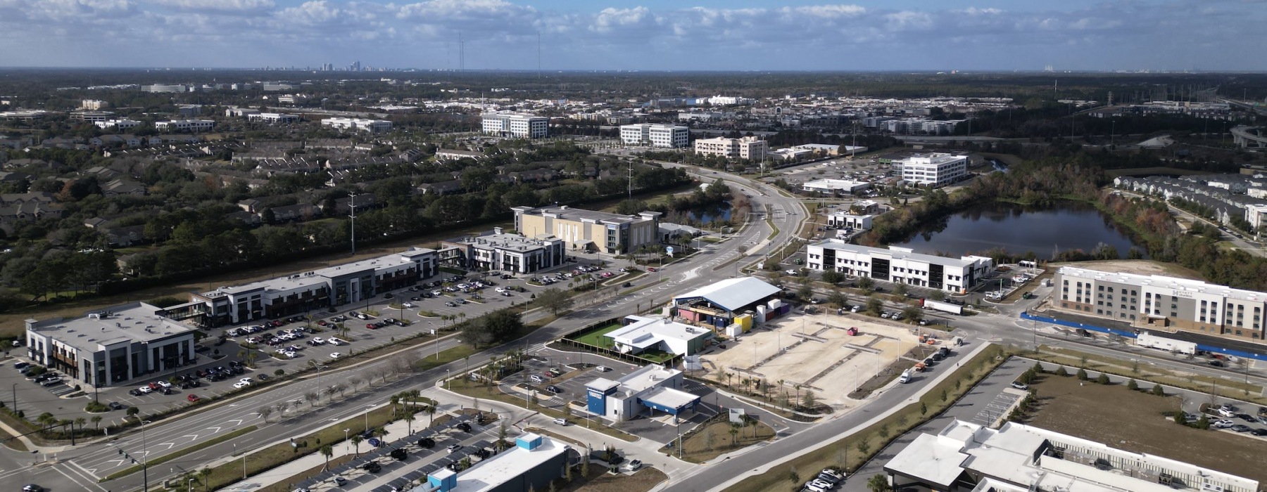 a city with many roads and buildings