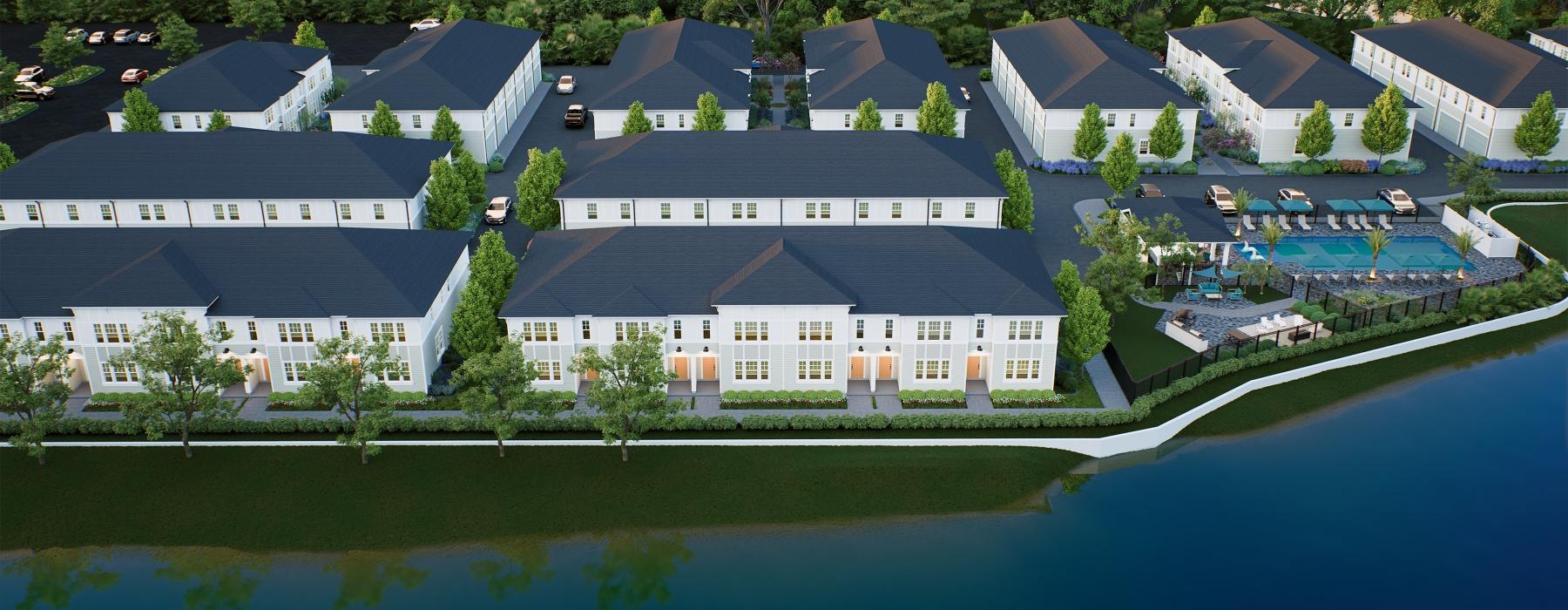 rendering of buildings by water